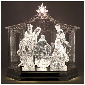Musical Clear Nativity Figurines Scene, Holy Manger Scene Sets for Christmas